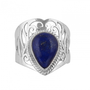 Chic design top quality blue teardrop stone silver ring
